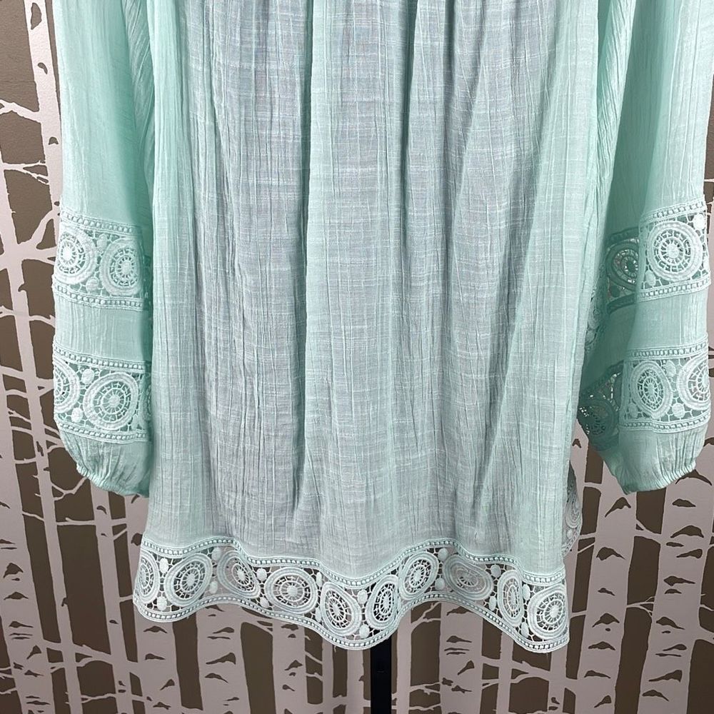 Indigo Soul Gauze Crochet Lace Trim Balloon Sleeve Tunic Top 2XL - Picture 10 of 11